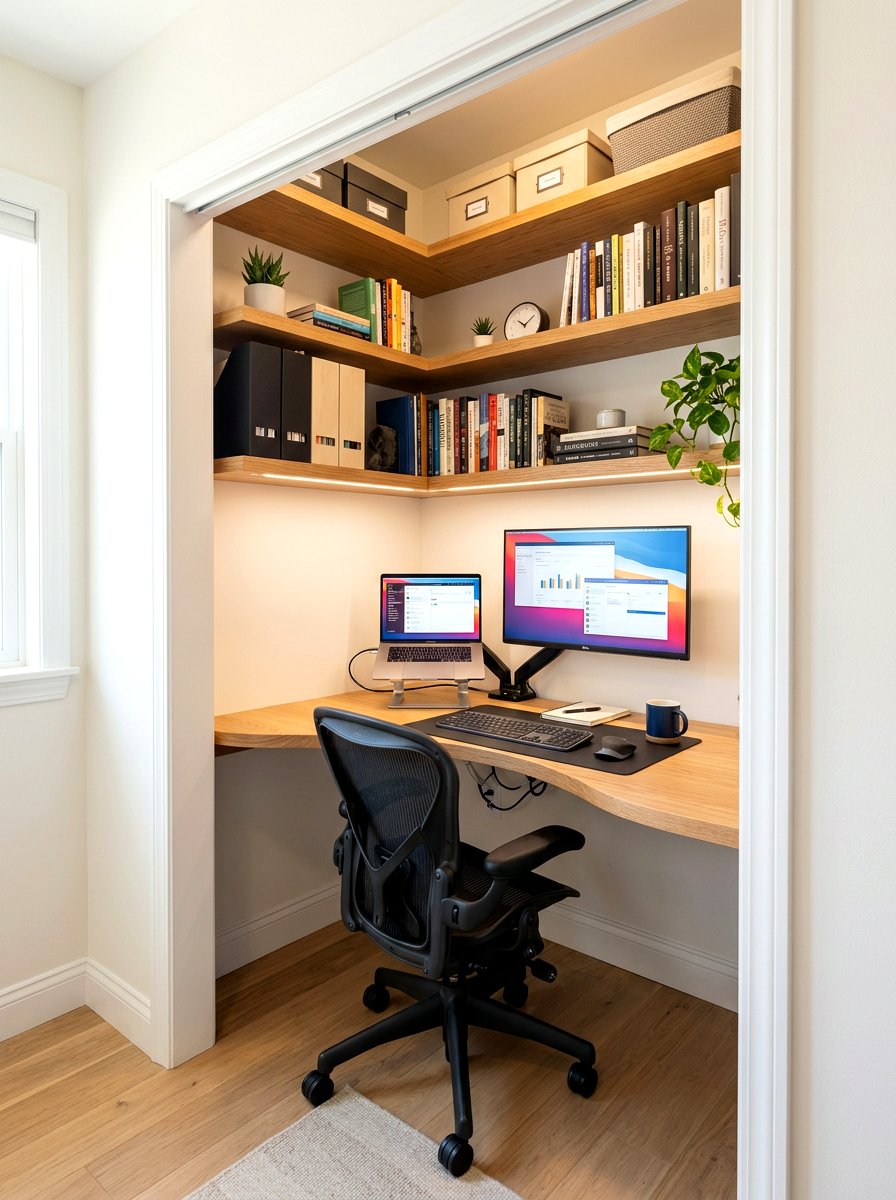 Corner Closet Office - 30 cloffice ideas