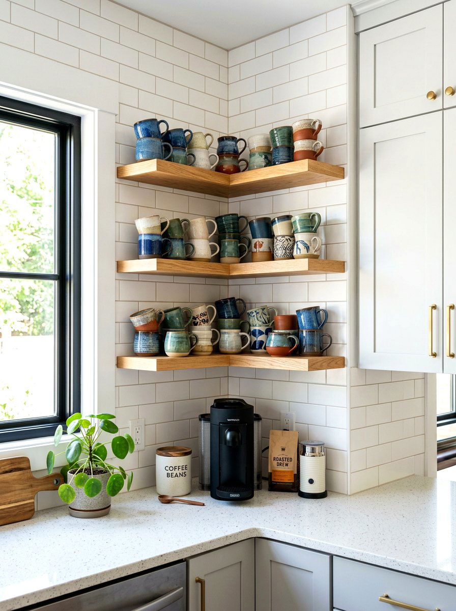 Corner Coffee Mug Shelf - 30 coffee mug organizer ideas