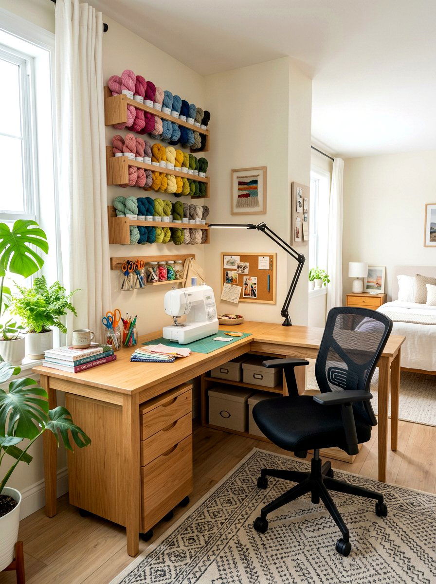 Corner Craft Station - 30 knitting room ideas