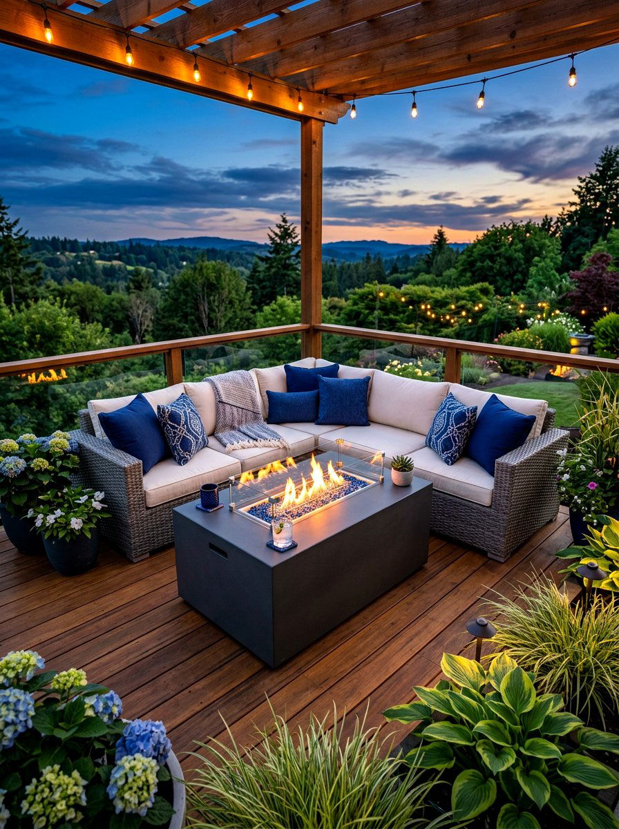 Corner Deck Sectional With Fire Pit - 30 deck corner seating ideas