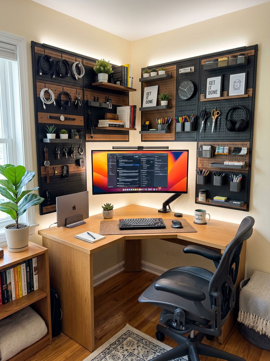 Corner Desk Pegboard - 30 office pegboard ideas