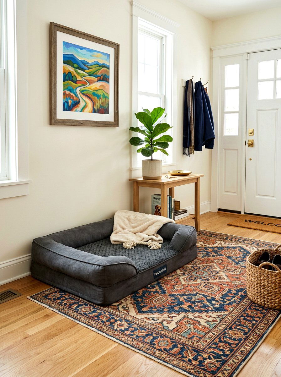 Corner Dog Bed Area - 30 entryway pet station ideas