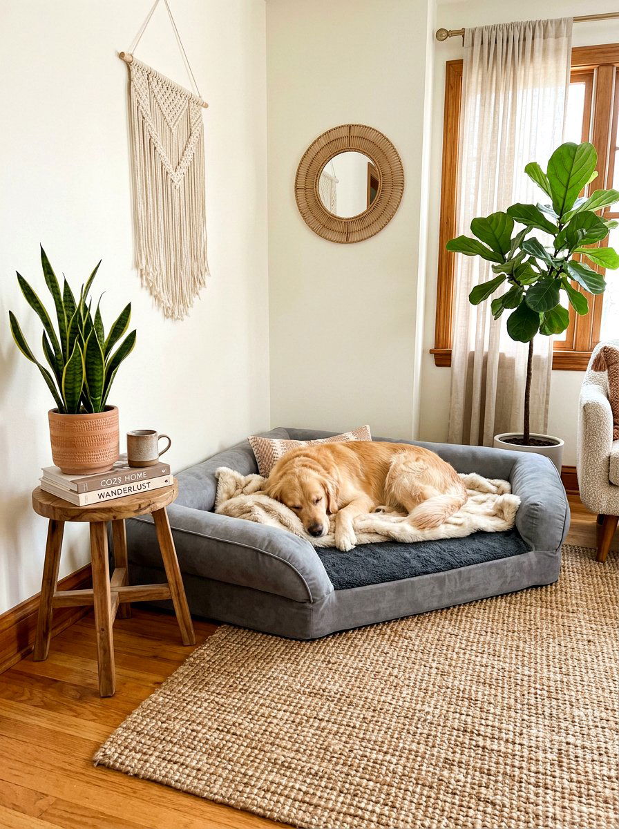 Corner Dog Bed - 30 pet corner living room ideas