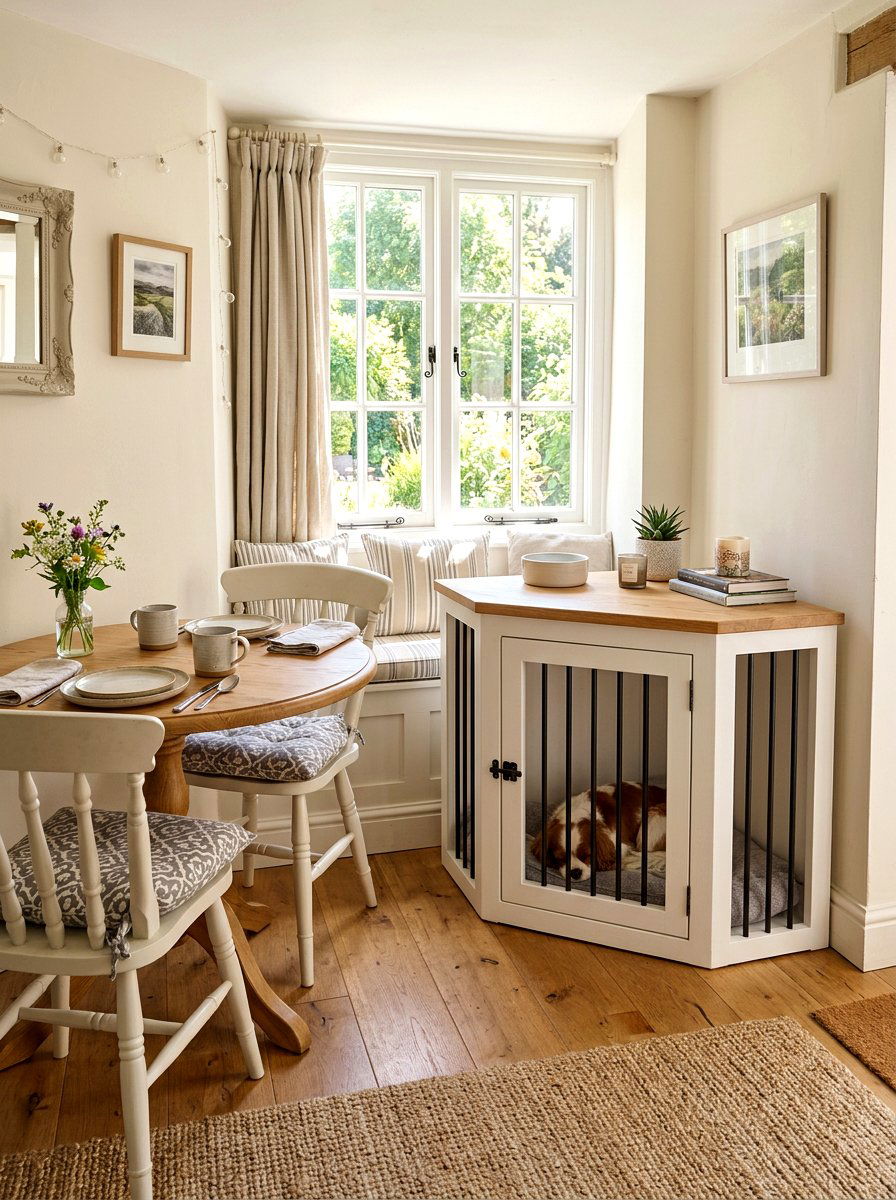 Corner Dog Crate Cabinet - 30 built in dog crate ideas