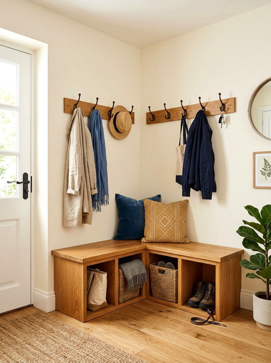 Corner Entryway Bench - 30 backpack drop zone ideas