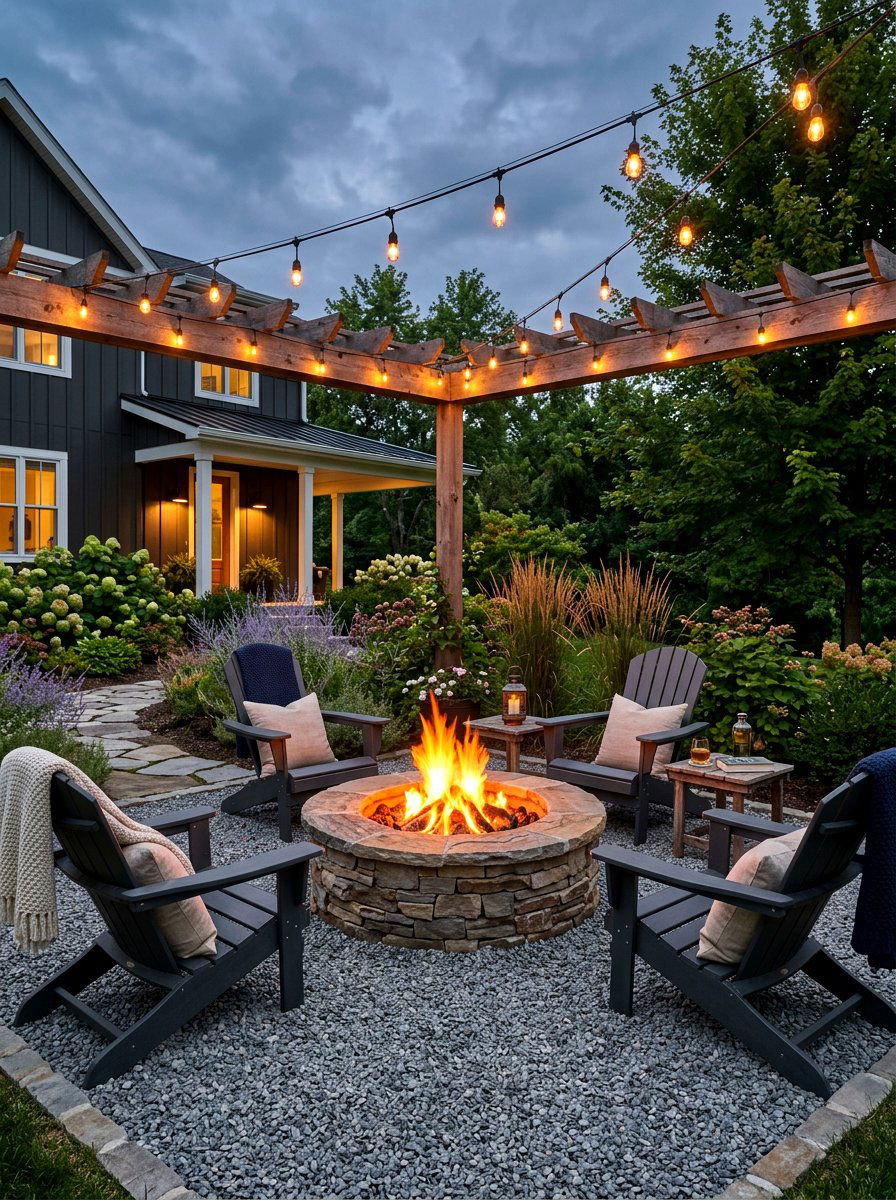 Corner Fire Pit - 30 intimate patio ideas