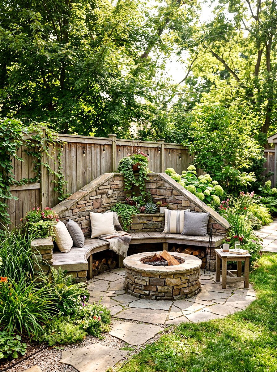 Corner Fire Pit - 30 rustic fire pit ideas