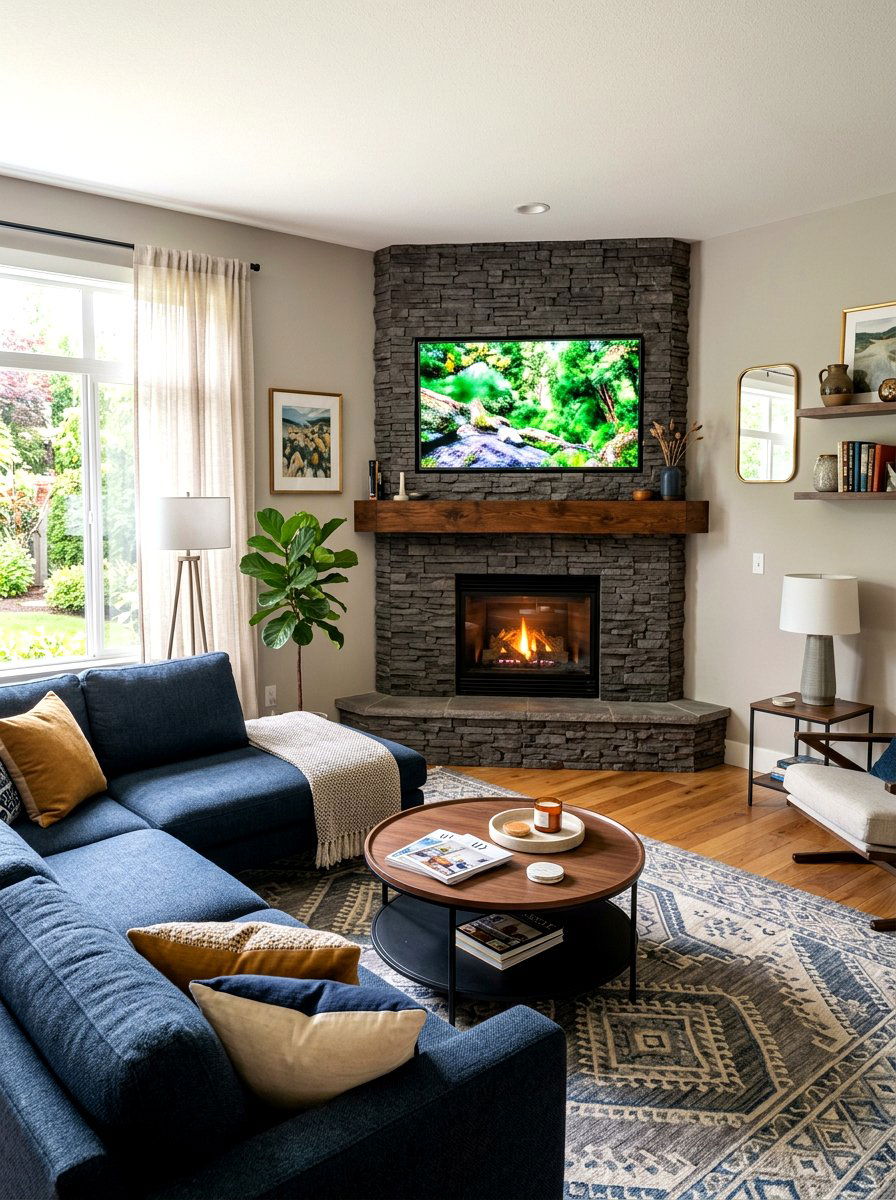 Corner Fireplace With TV Above - 30 corner fireplace ideas