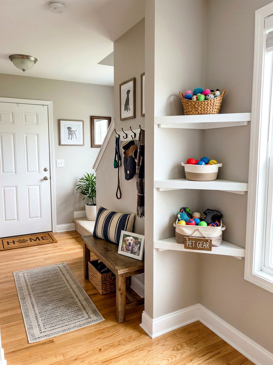 Corner Floating Pet Shelf - 30 pet toy wall storage ideas