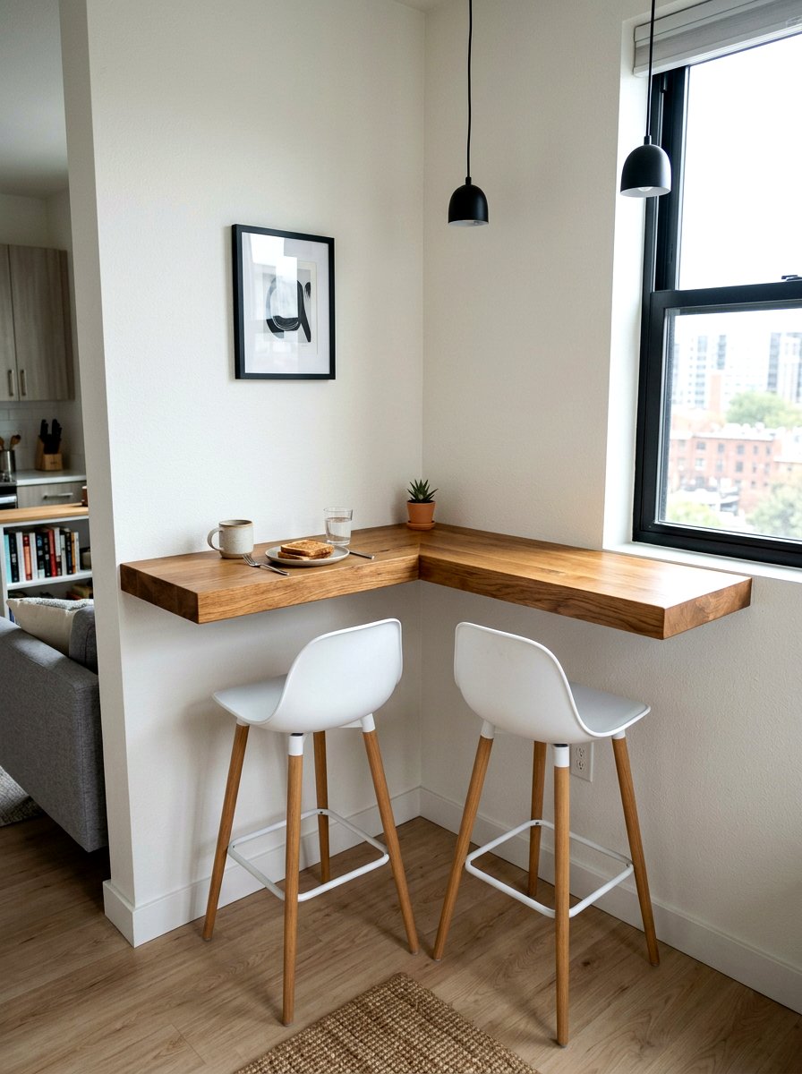 Corner Floating Shelf - 30 apartment breakfast nook ideas