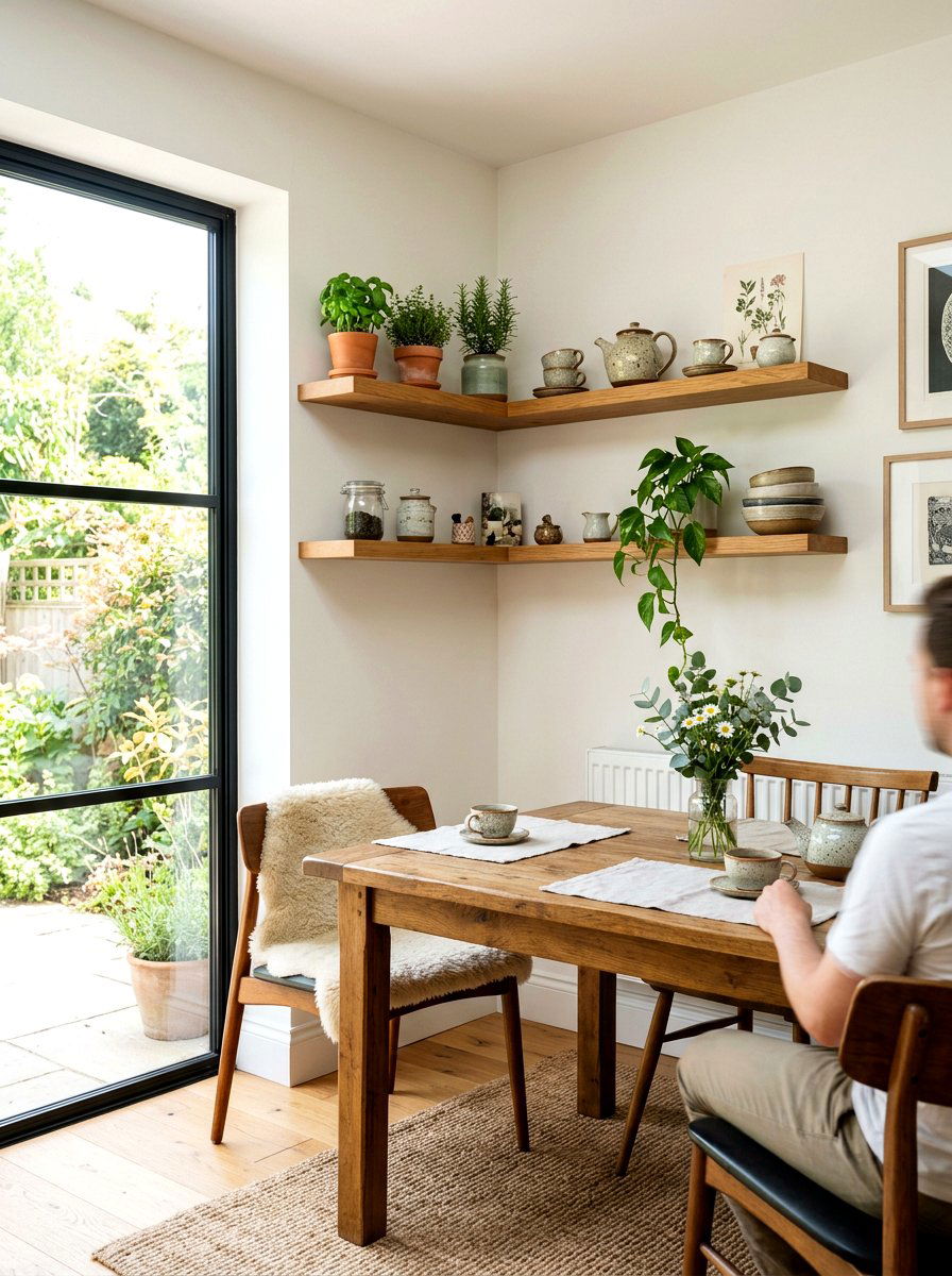 Corner Floating Shelves - 30 open shelving decor ideas