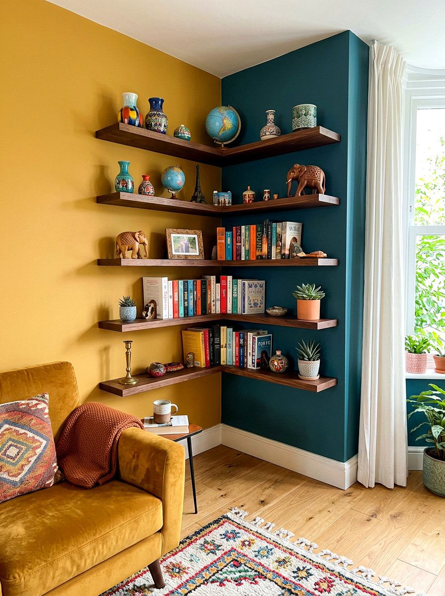 Corner Floating Shelves - 30 floating shelf ideas