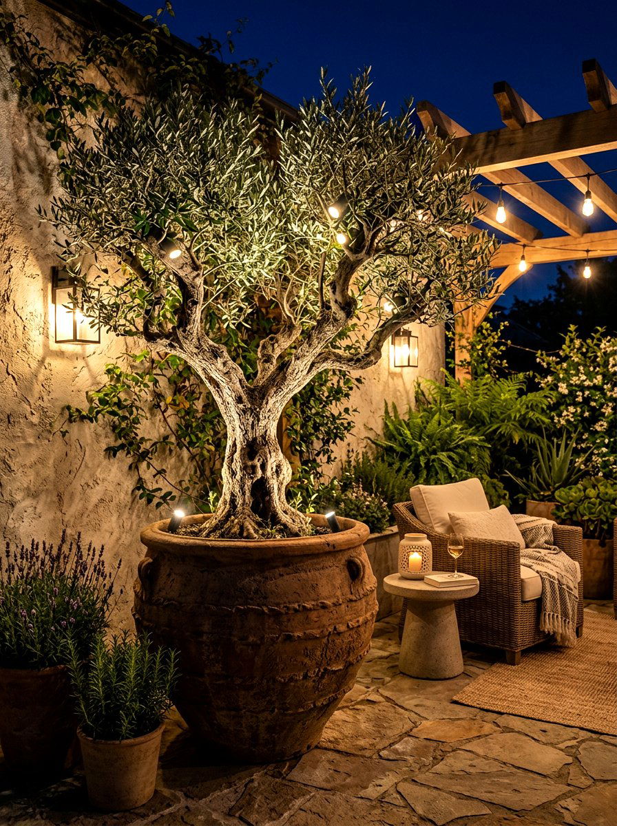 Corner Focal Point Olive Tree - 30 olive tree patio ideas