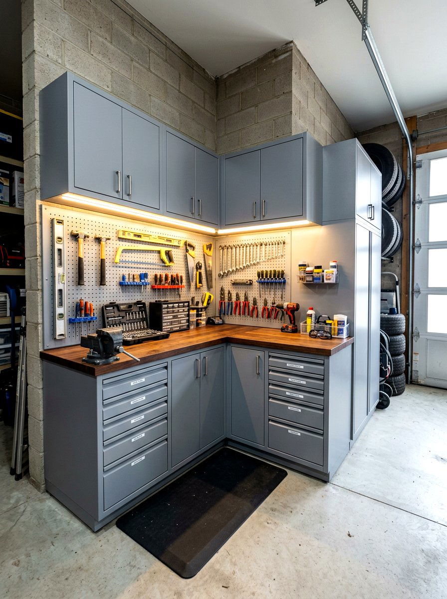 Corner Garage Workstation - 30 garage workbench ideas