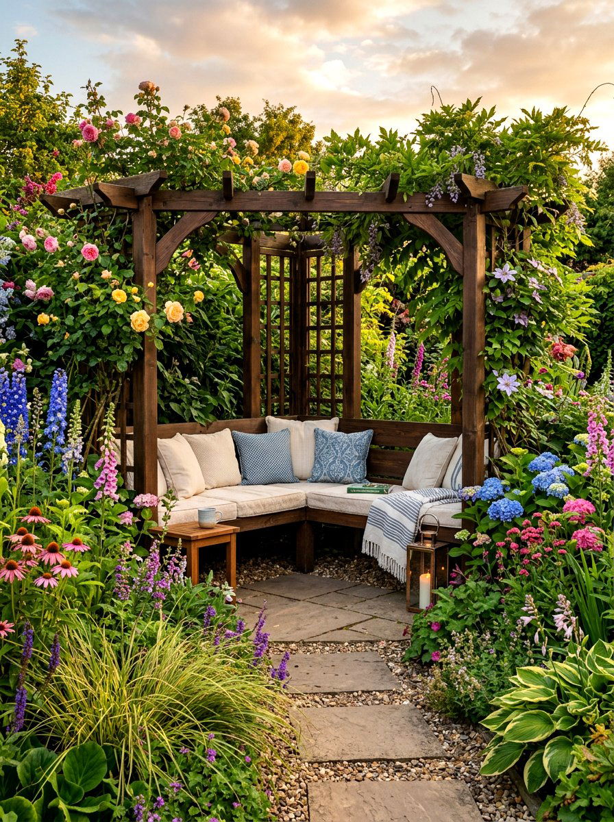 Corner Garden Arbor - 30 arbor bench ideas