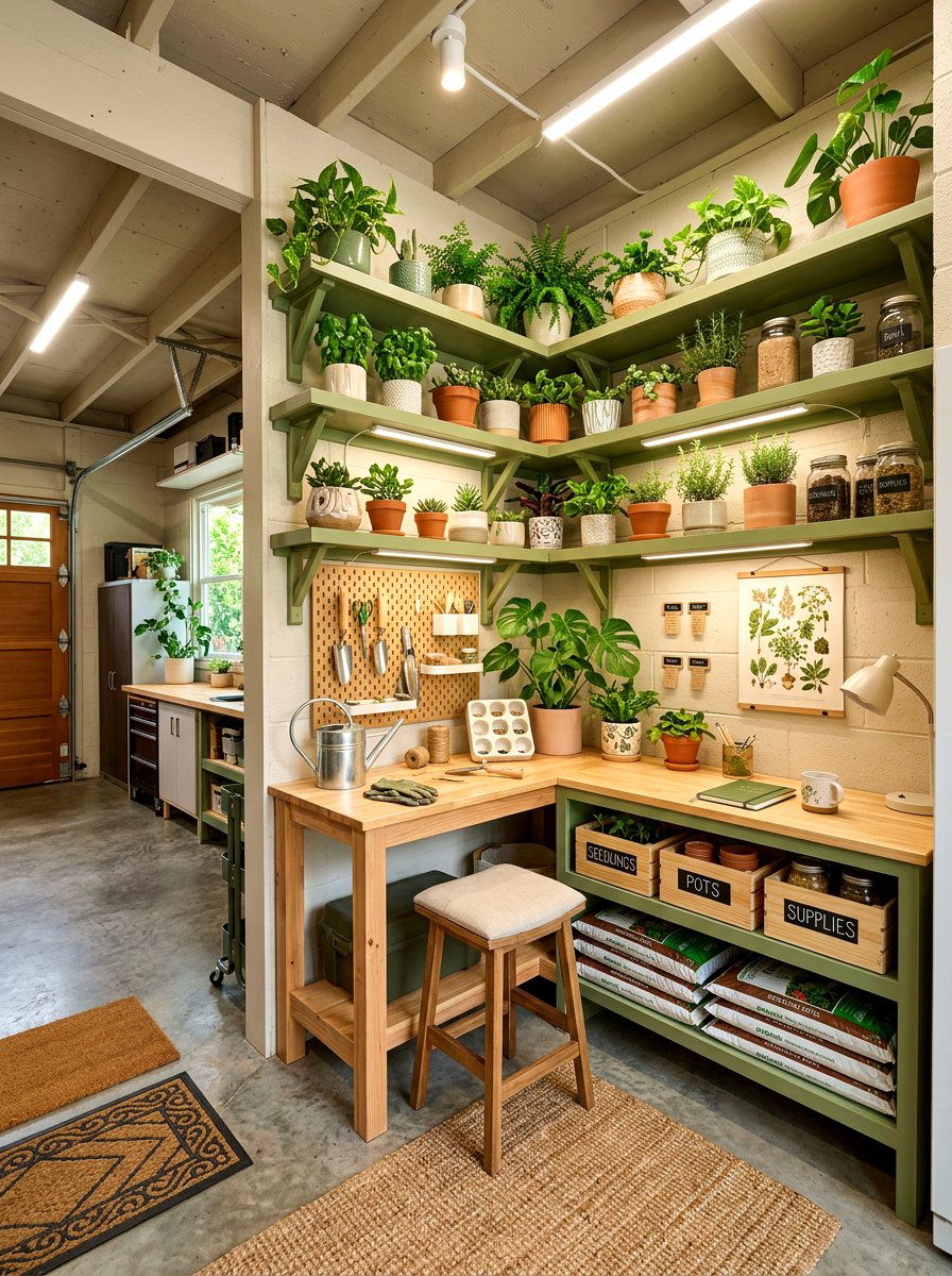 Corner Garden Nook - 30 garage gardening station ideas