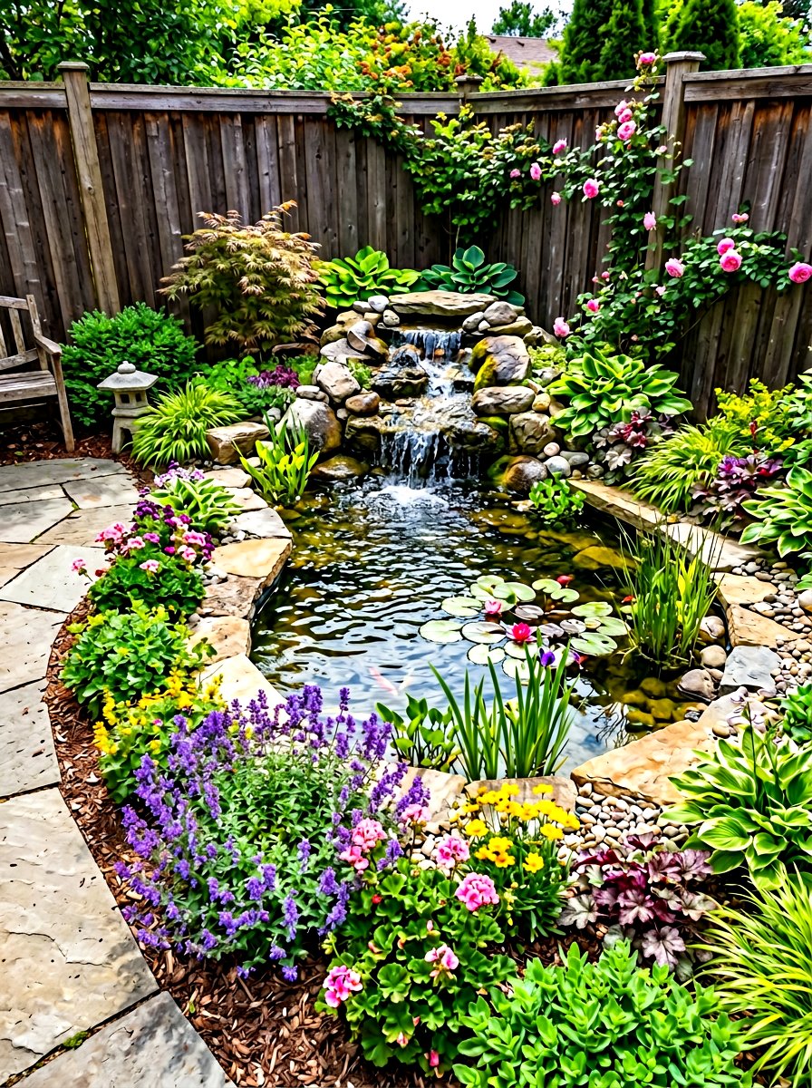 Corner Garden Pond - 30 koi pond ideas