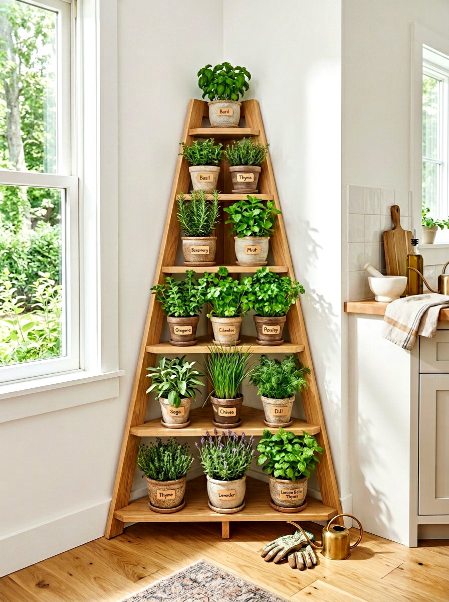 Corner Herb Garden Shelf - 30 herb garden shelf ideas