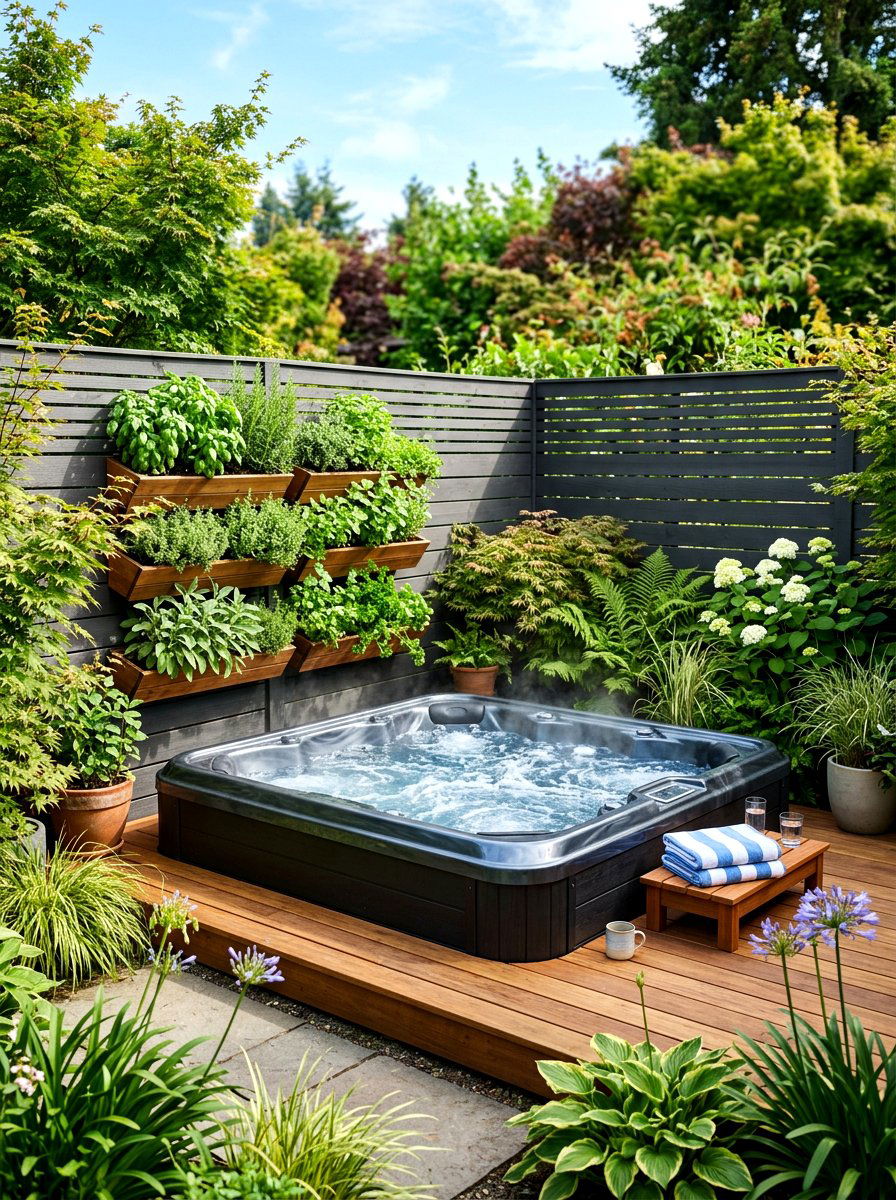 Corner Hot Tub Installation - 30 hot tub deck ideas
