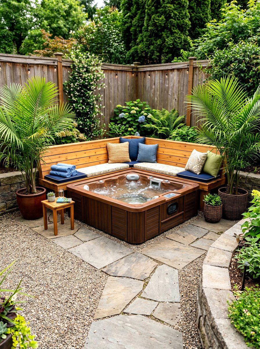 Corner Hot Tub Patio - 30 hot tub patio ideas