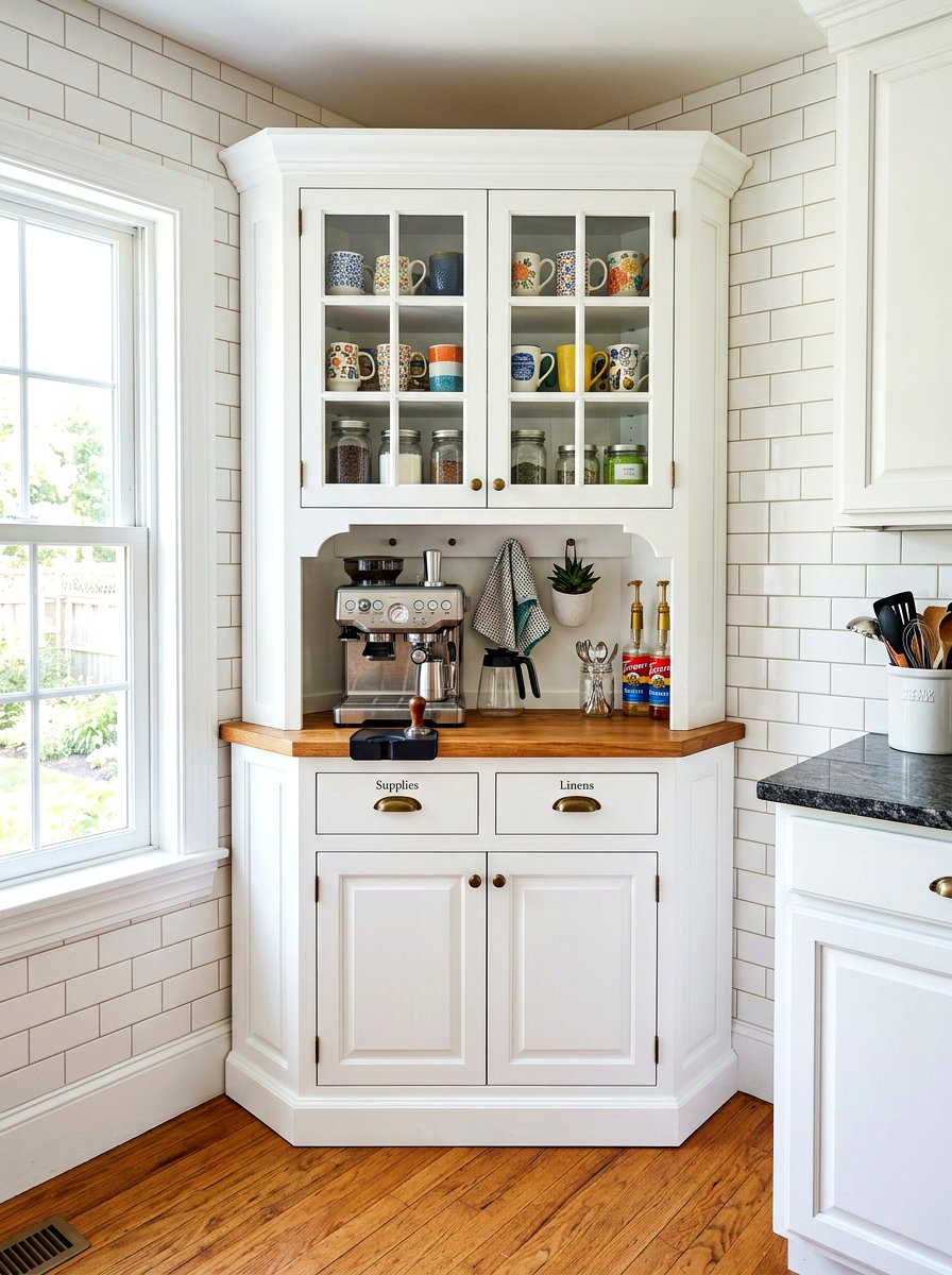 Corner Hutch Coffee Station - 30 coffee nook ideas