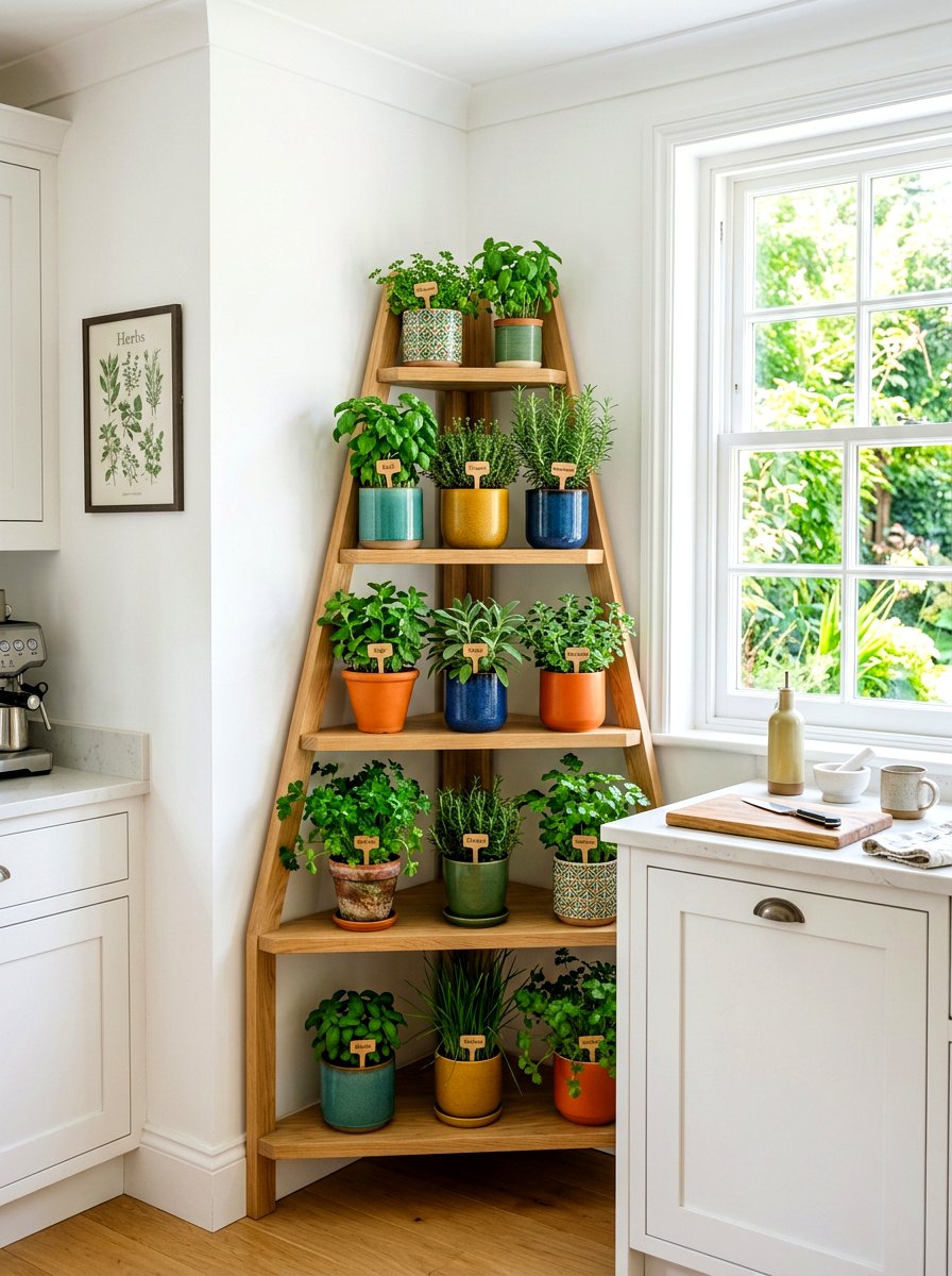 Corner Kitchen Herb Shelf - 30 indoor herb shelf ideas