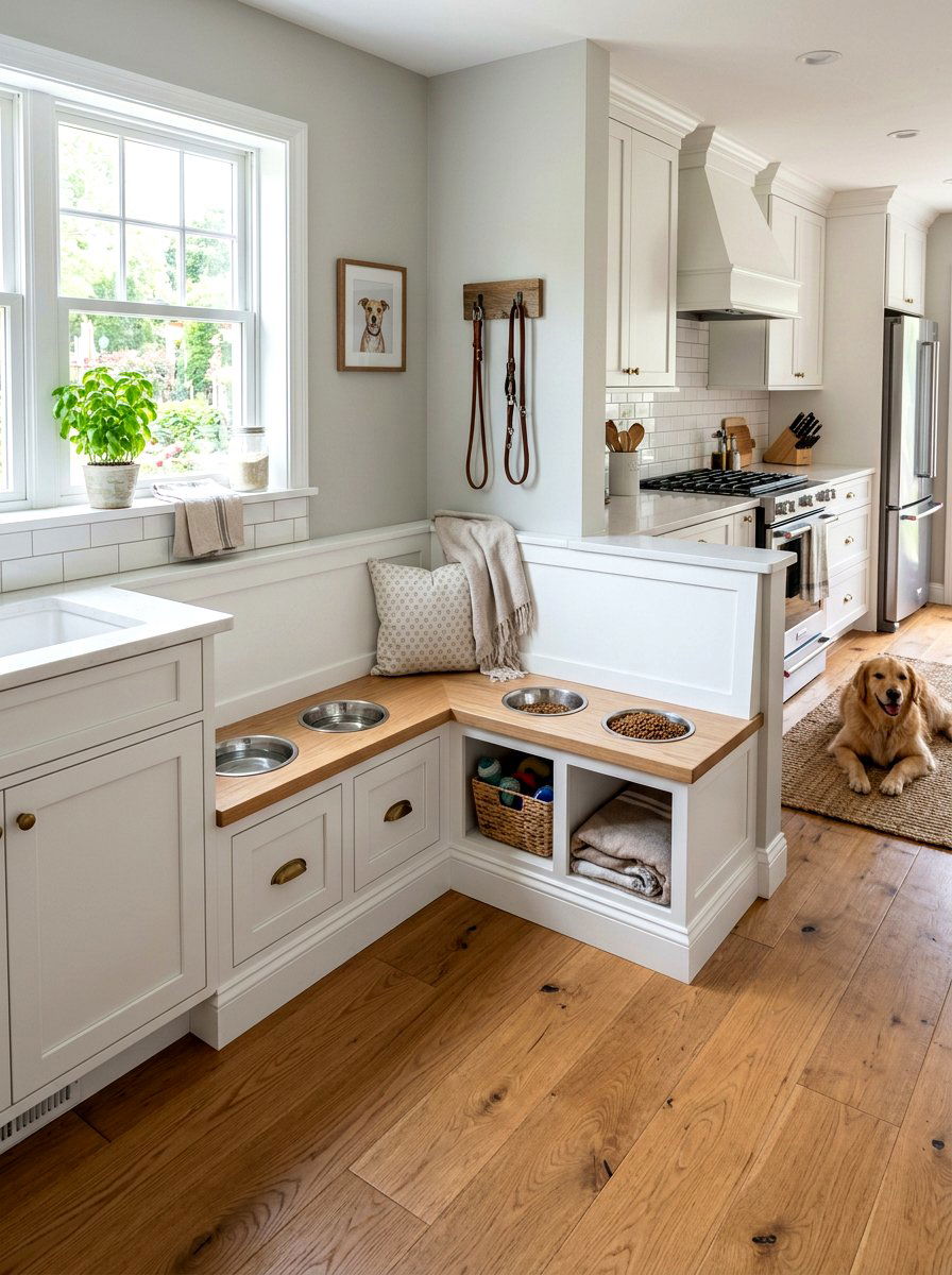 Corner Kitchen Pet Feeding Area - 30 pet feeding station ideas