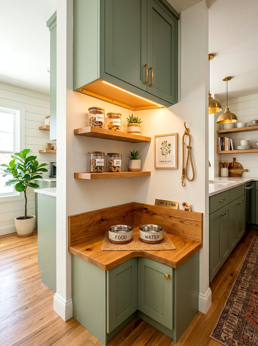 Corner Kitchen Pet Feeding Zone - 30 aesthetic pet station kitchen ideas