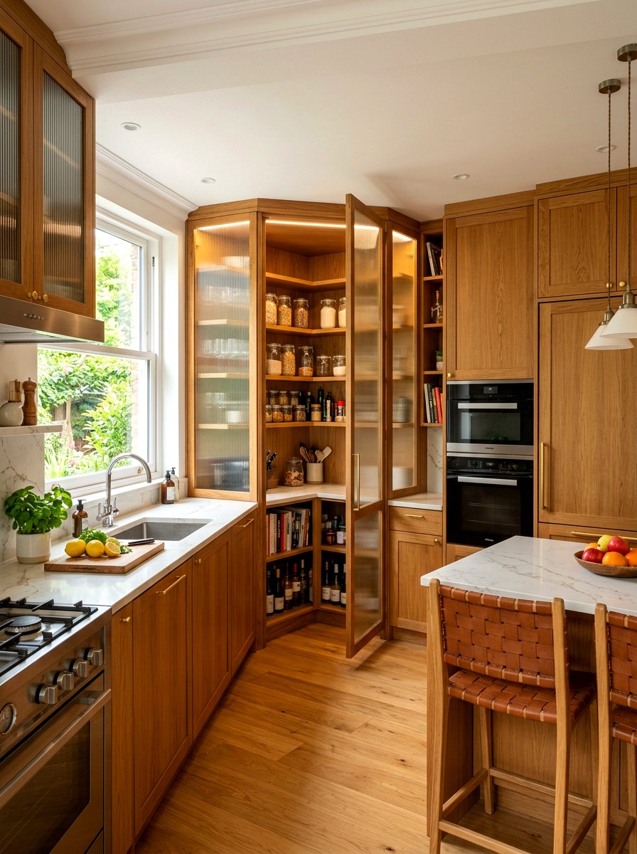 Corner Kitchen Reeded Glass Pantry - 30 reeded glass pantry ideas