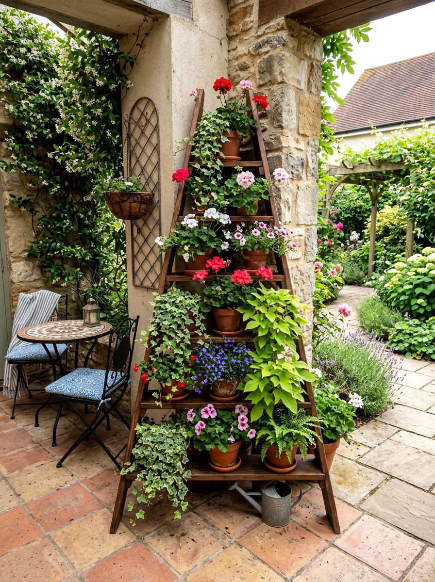 Corner Ladder Planter - 30 repurposed ladder garden ideas