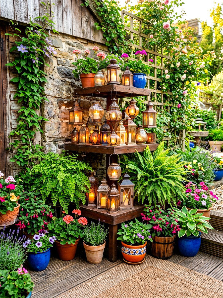 Corner Lantern Cluster - 30 lantern cluster patio ideas