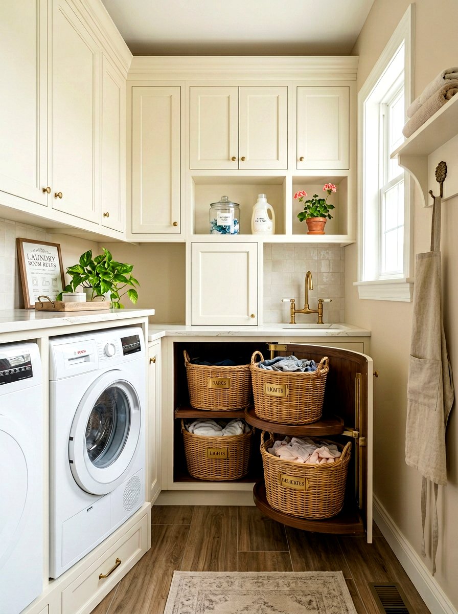 Corner Laundry Basket Unit - 30 laundry basket storage ideas