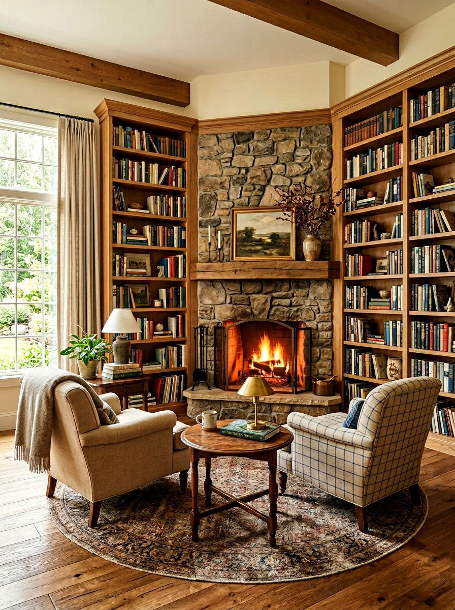 Corner Library Fireplace - 30 library fireplace ideas