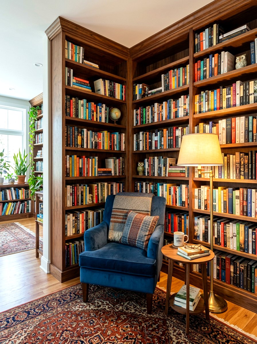 Corner Library With Wrap Around Shelves - 30 paneled library ideas