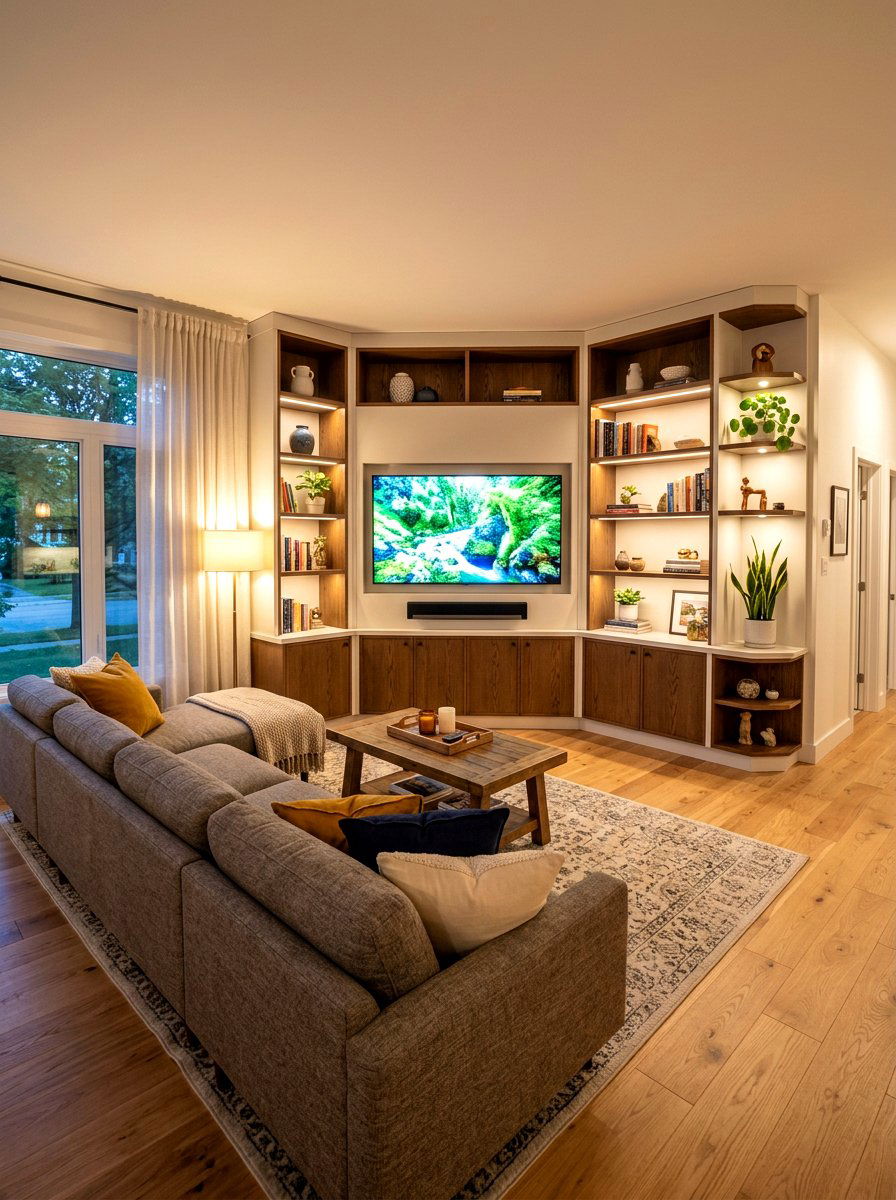 Corner Media Wall - 30 built in media wall ideas