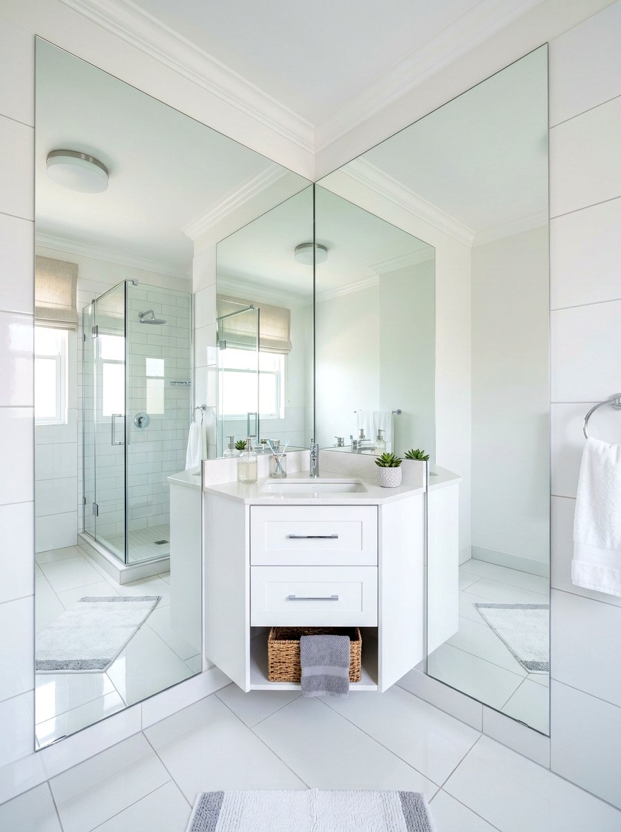 Corner Mirror Wall - 30 mirror wall bathroom ideas