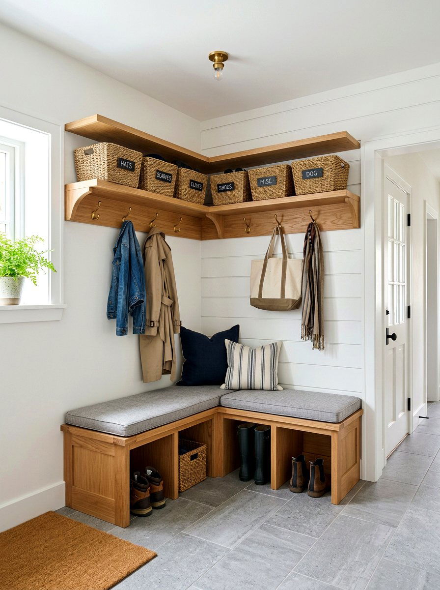 Corner Mudroom Bench - 30 mudroom ideas
