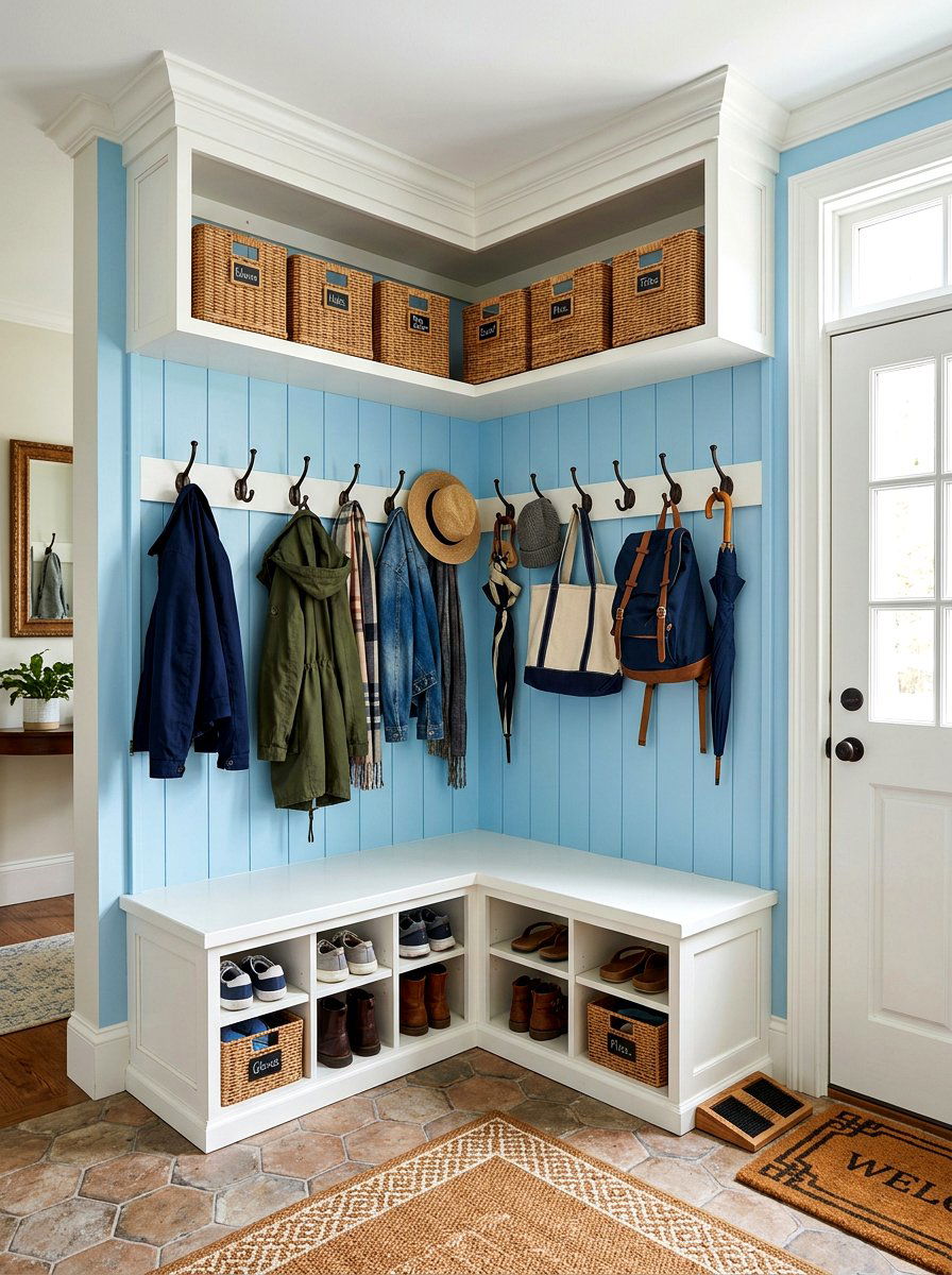 Corner Mudroom Storage Unit - 30 open mudroom shelving ideas