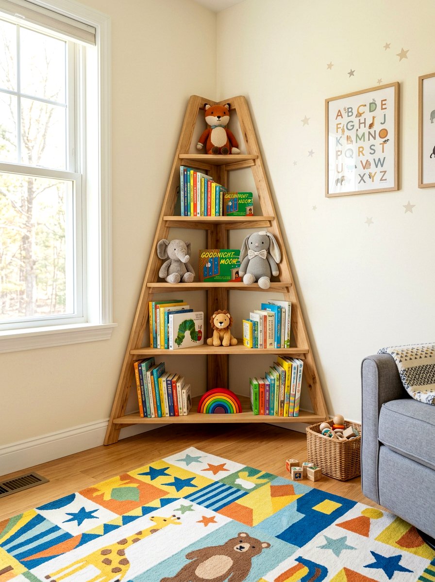 Corner Nursery Bookshelf - 30 nursery book display ideas