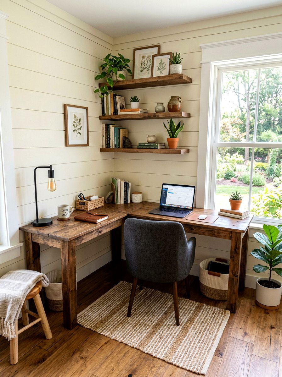 Corner Office Nook - 30 farmhouse home office ideas