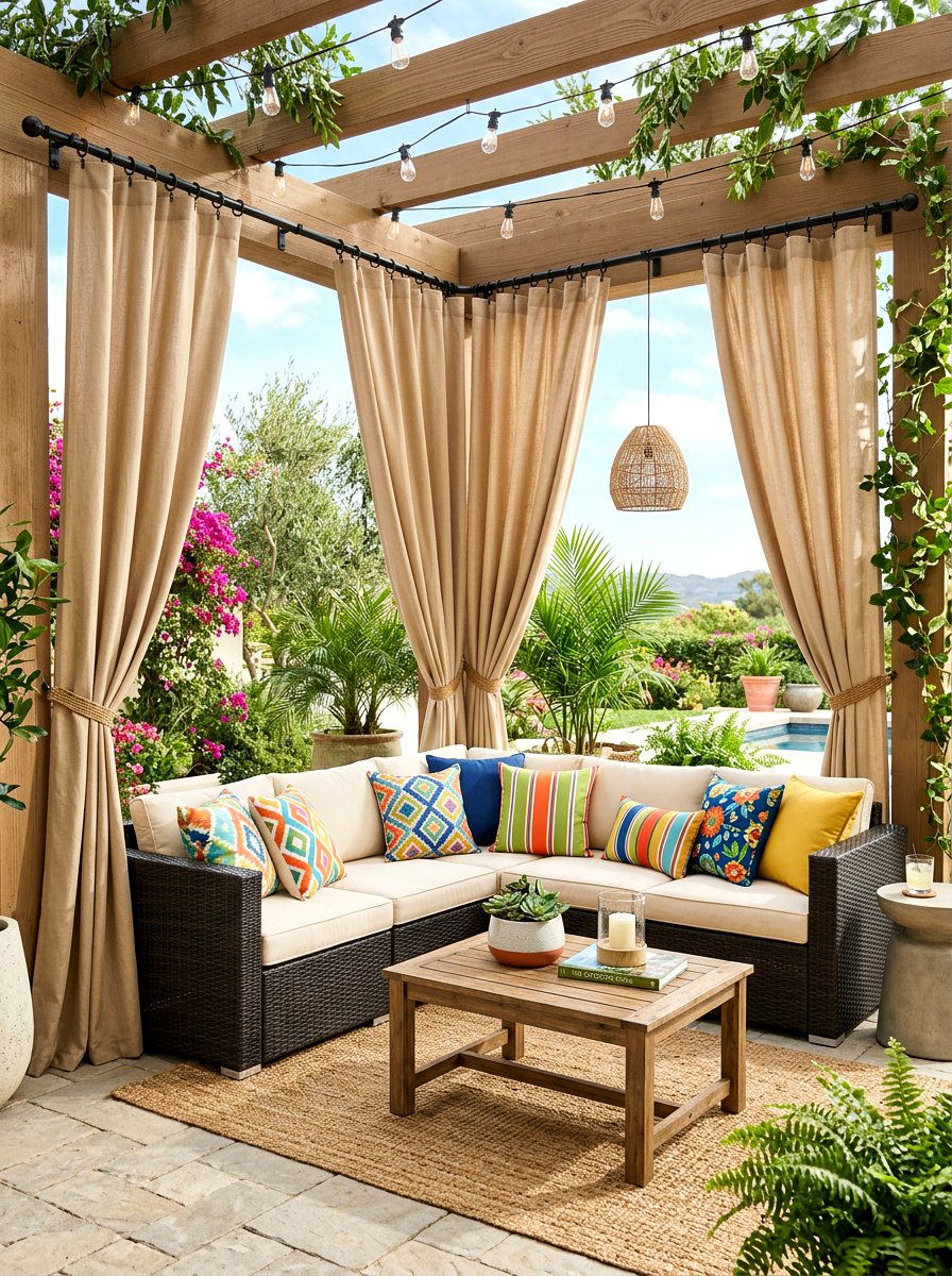 Corner Outdoor Curtain Rod - 30 outdoor curtain rod ideas