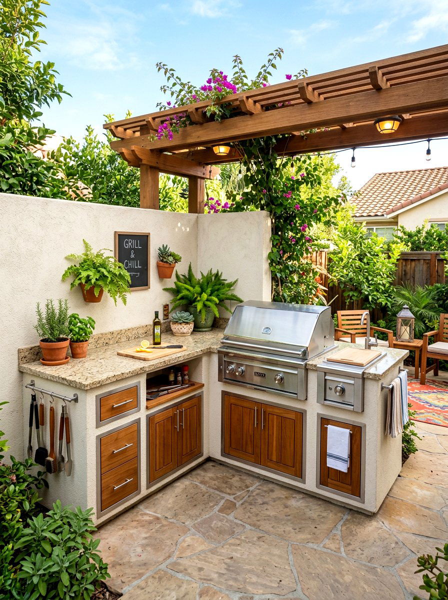 Corner Outdoor Grill Station - 30 grill island ideas