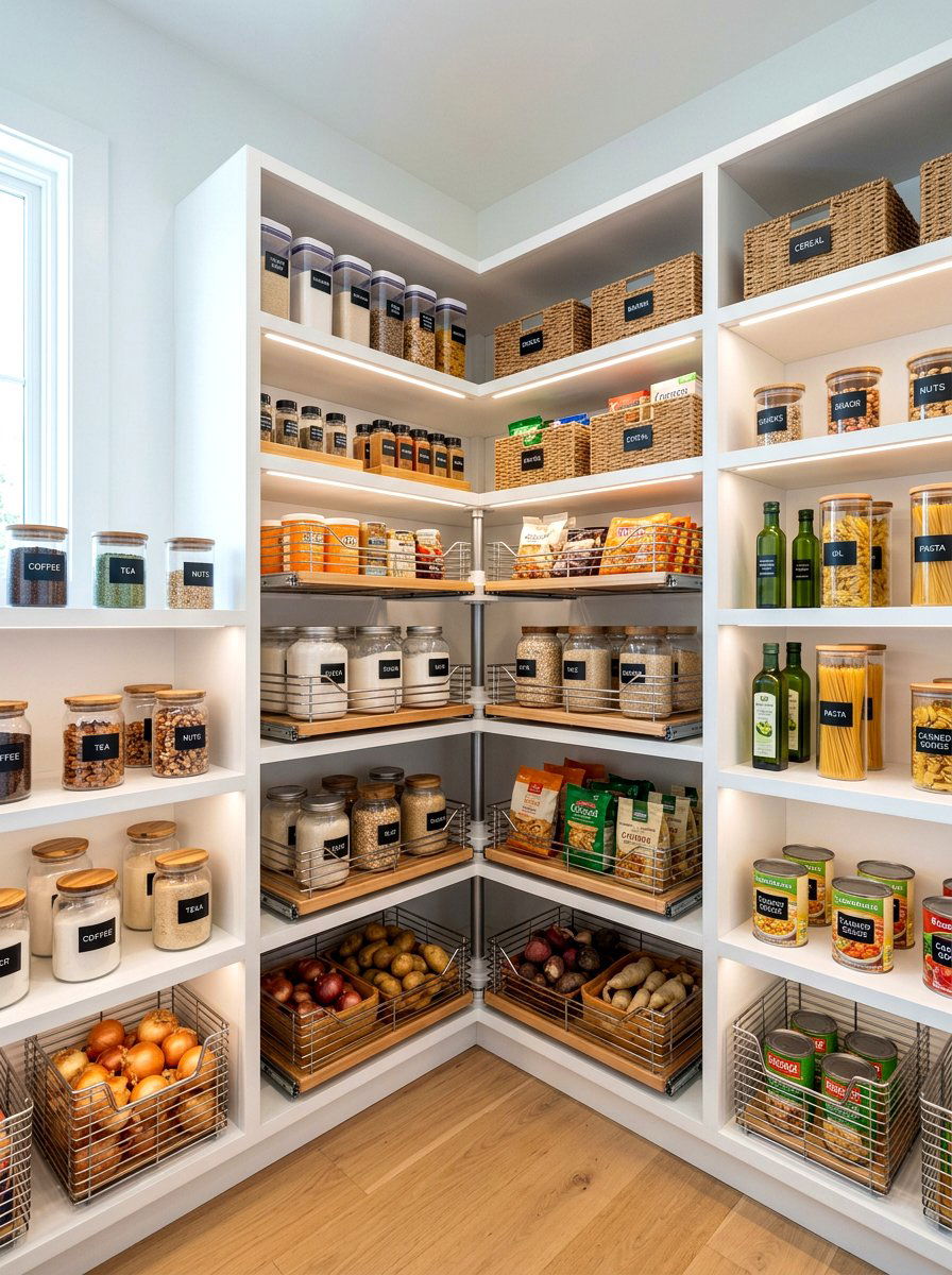 Corner Pantry Basket - 30 basket pantry organization ideas