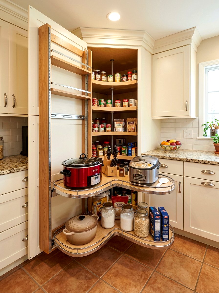 Corner Pantry With Rotating Shelves - 30 appliance pantry ideas