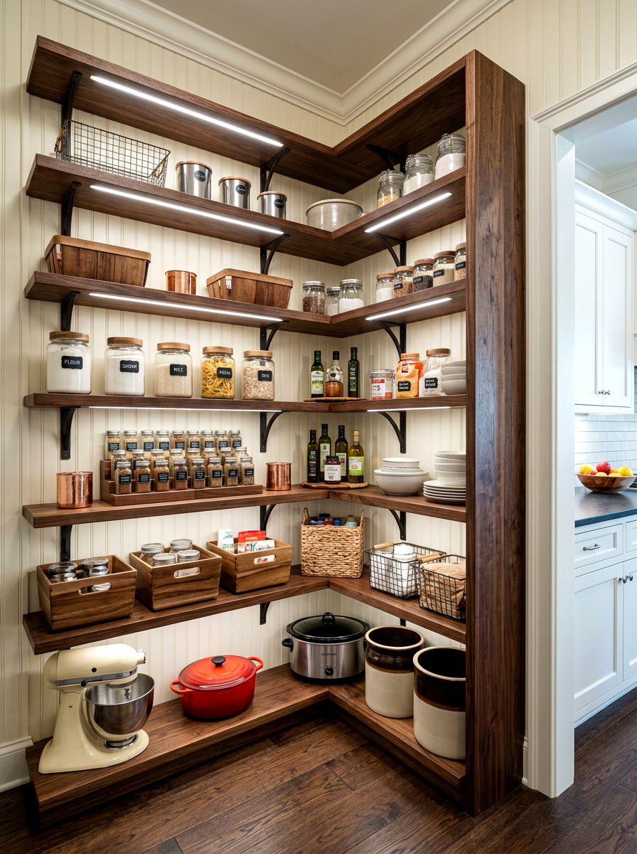 Corner Pantry Wood Shelving - 30 corner pantry ideas