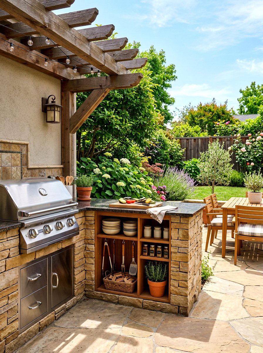 Corner Patio BBQ Station - 30 grill patio layout ideas