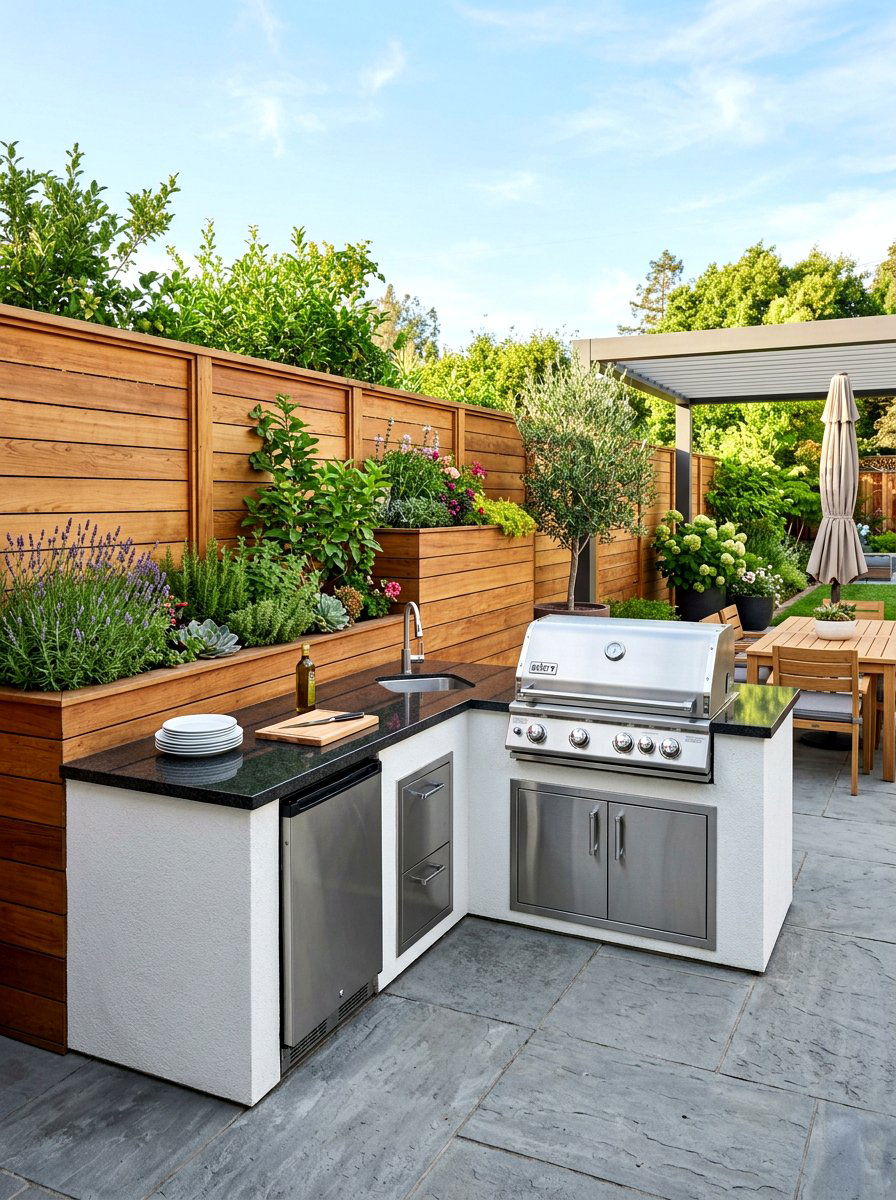Corner Patio Grill Island - 30 backyard grill station ideas