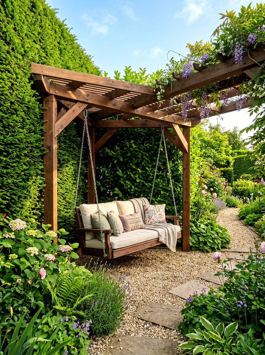 Corner Pergola Swing - 30 pergola with swings ideas