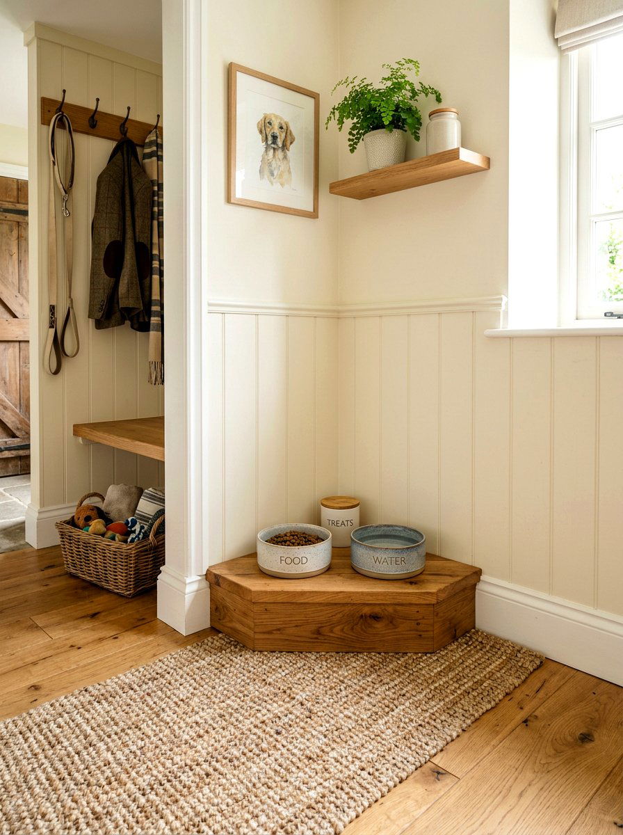 Corner Pet Feeding Station - 30 mudroom pet feeding ideas