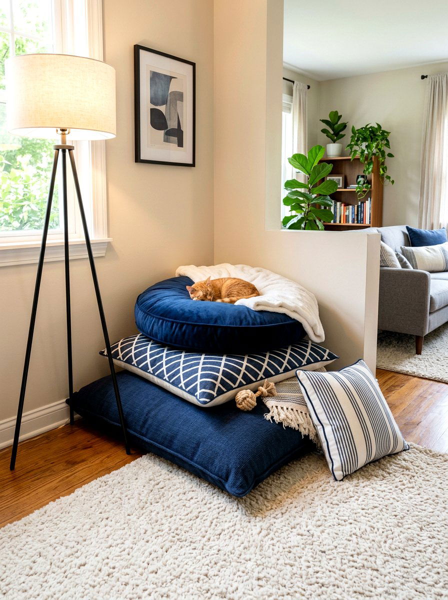 Corner Pet Retreat With Pillows - 30 pet nook living room ideas